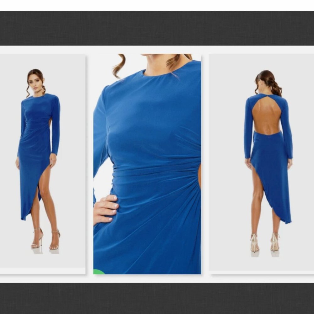 NWT $ 259 IEENA for Mac Duggal 55972 Blue Draped Long Sleeve Gown Size 0